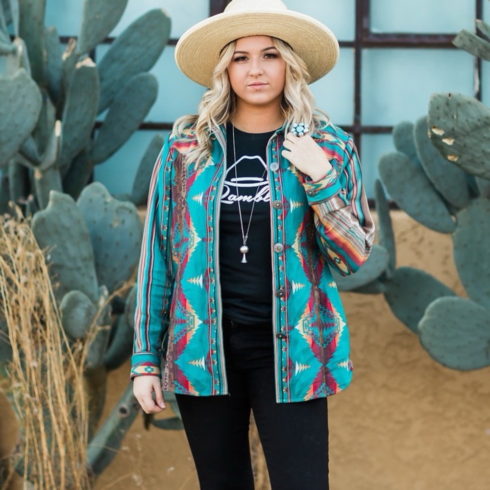 Silverado Turquoise Aztec Button Down - image 1